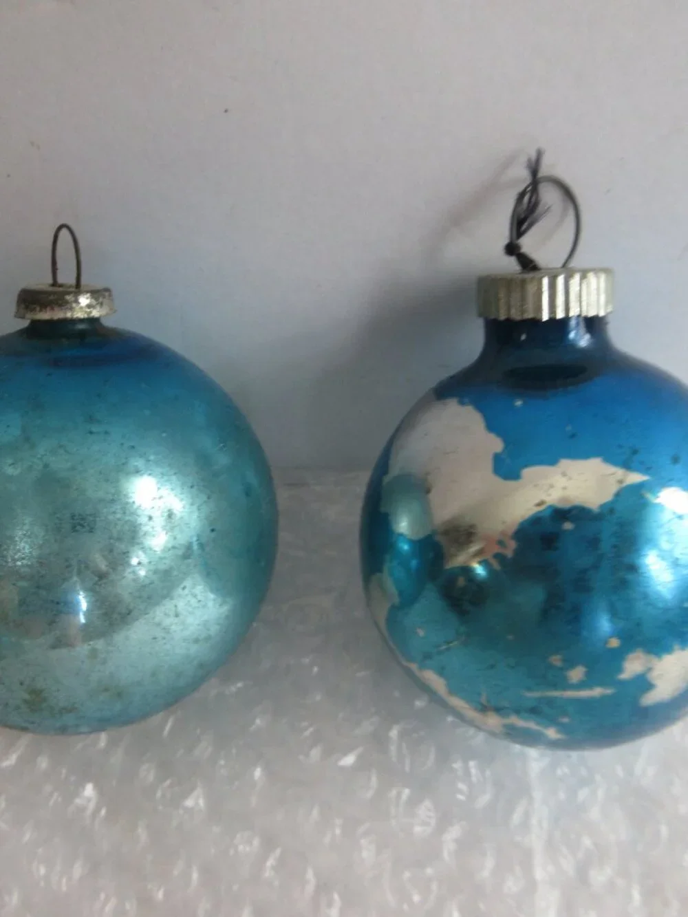 Blue Aqua Glass Christmas Ornaments Lot of 8 Vintage Poland, Shiny Brite, Japan